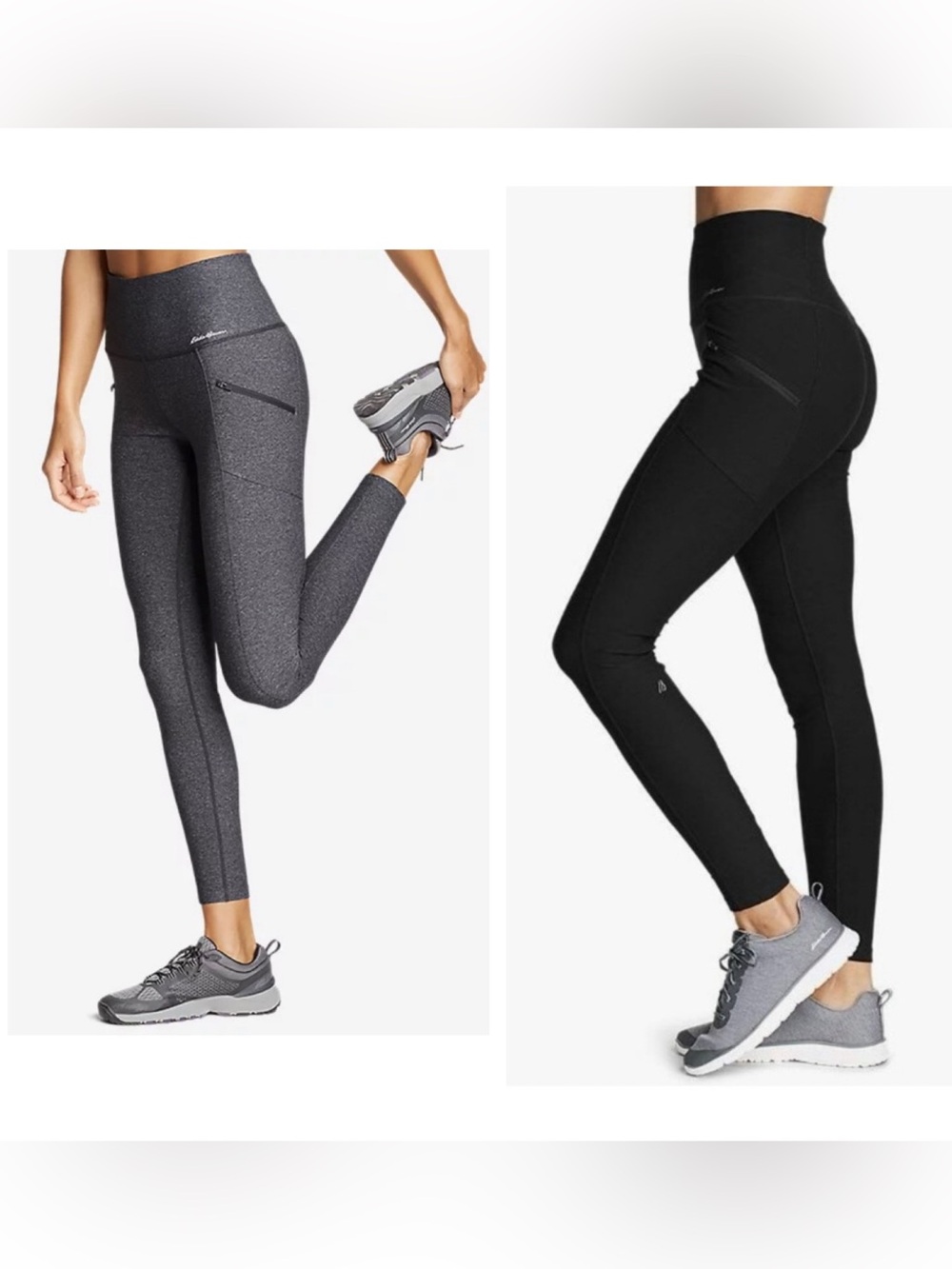 2 Pairs of Eddie Bauer High-Waist Trail Tights, Women’s Size Small, Black & Grey